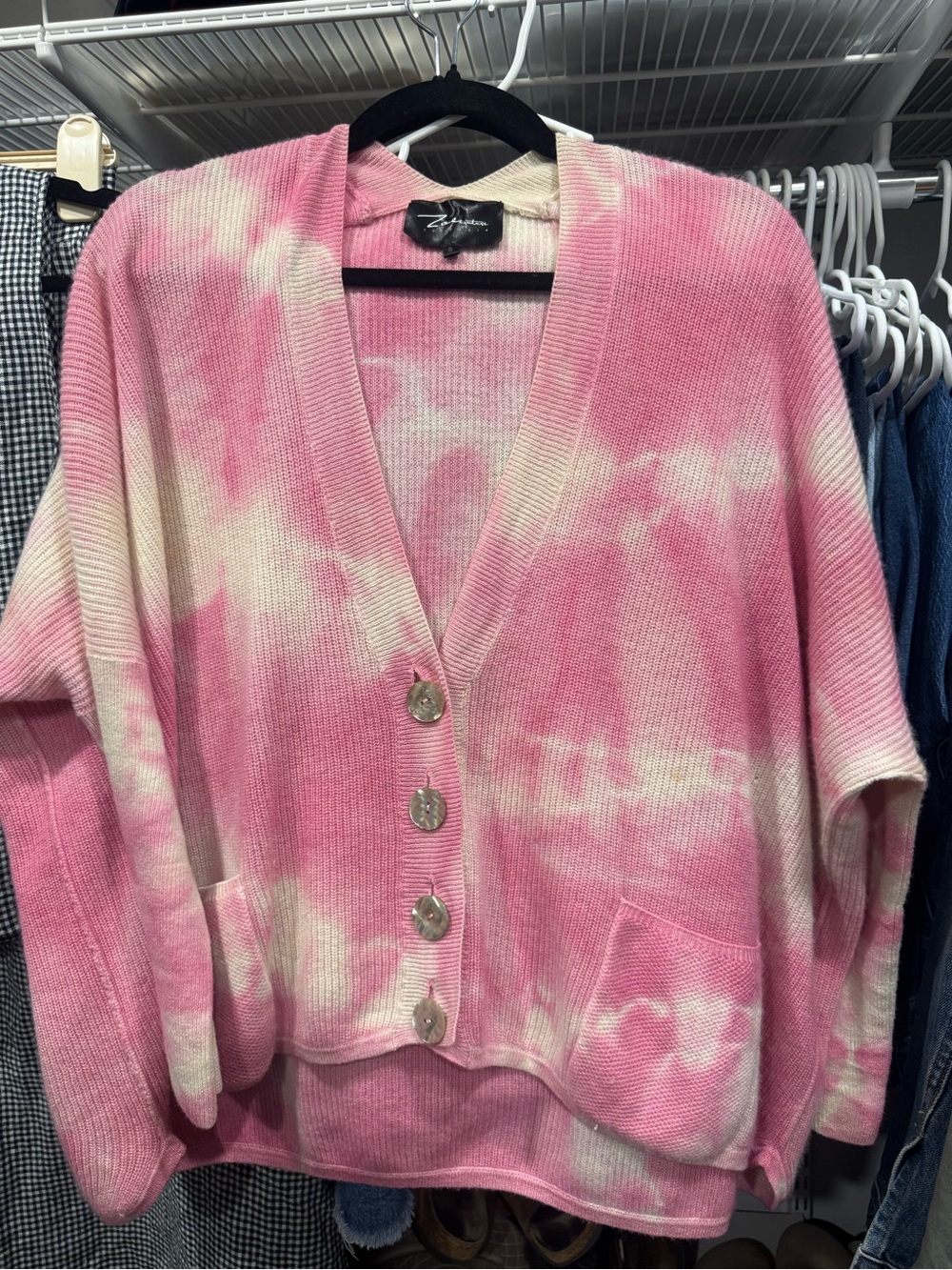 Pink & white tie dyed cashmere cardigan